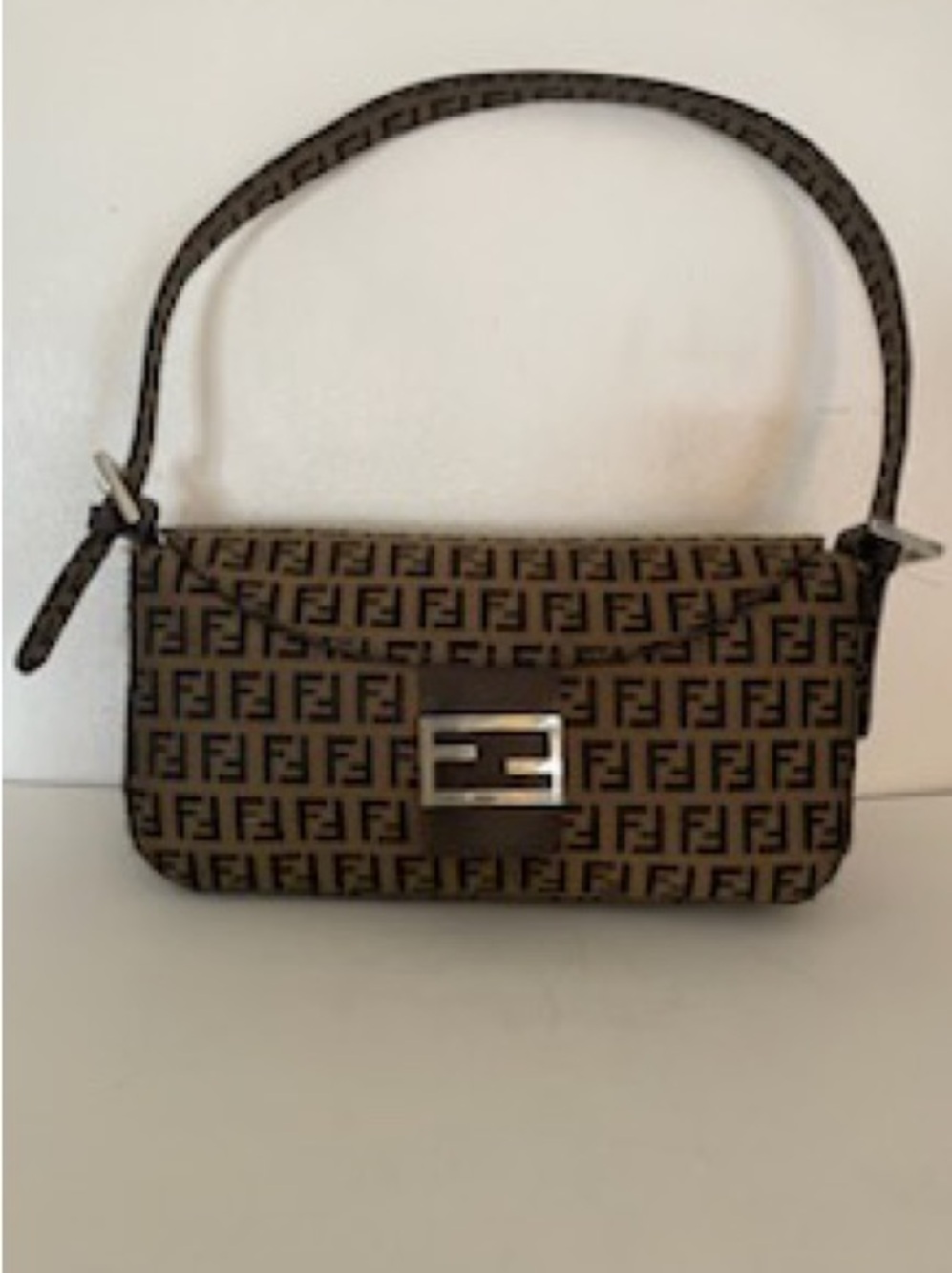 Authentic Fendi Zucca Mini Shoulder Bag – FF Monogram – Classic Baguette Style